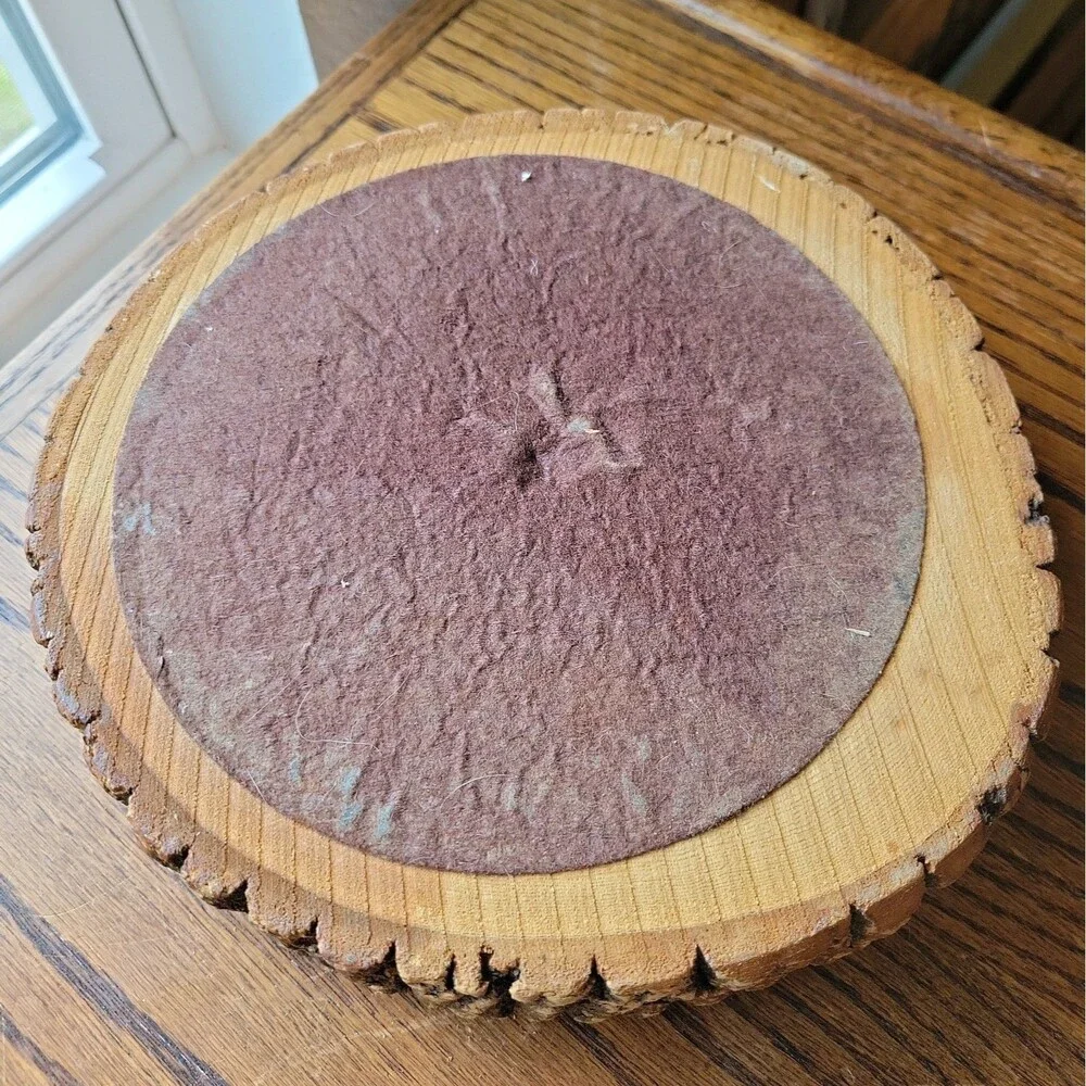 Vtg MCM Nut Bowl Rustic Edge Tree Bark Set with 1 Nutcracker 9